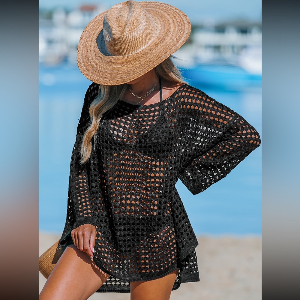 Cupshe Black Mesh Beach Coverup